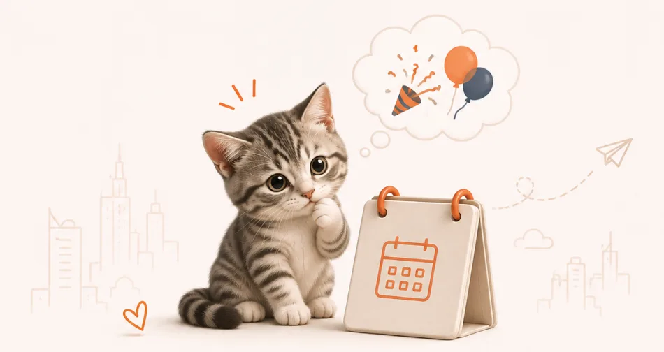 A cat gazing at a calendar, dreaming of a celebration